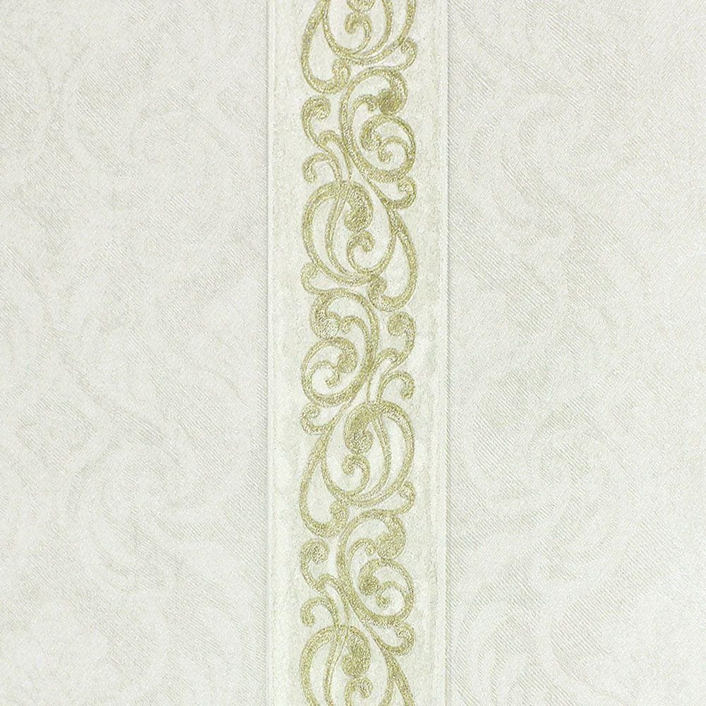 Papel de Parede Lavável Listras e Arabesco Bege Acinzentado e Dourado (Glitter e Leve Relevo)+ Cola Para Aplicação | 94472