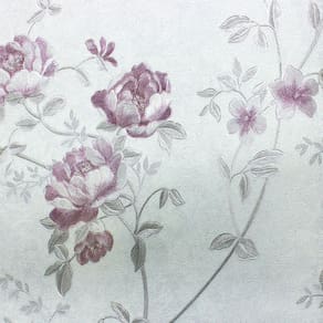 Papel de Parede Lavável Floral Cinza Azulado, Lilás e Prata (Brilho e Leve Relevo) + Cola Para Aplicação - Dolce Vita| 94485