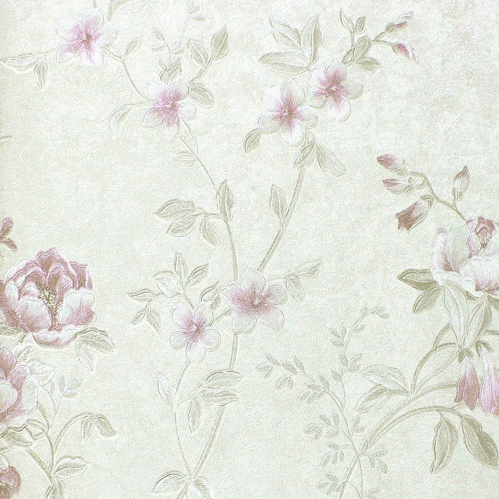 Papel de Parede Lavável Floral Lilás Claro, Cinza e Prata (Brilho e Leve Relevo) + Cola Para Aplicação - Dolce Vita | 94484