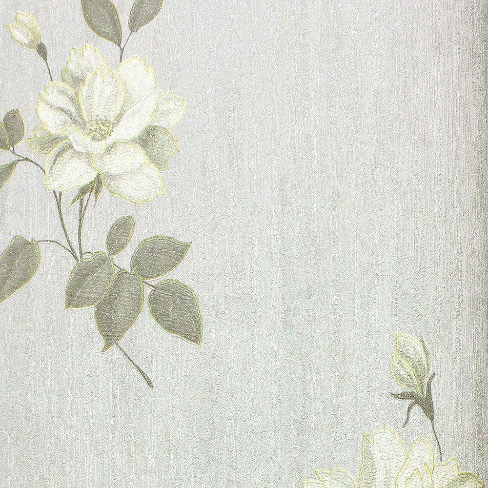 Papel de Parede Lavável Flores Cinza e Amarelo (Glitter e Relevo) + Cola Para Aplicação - Dolce Vita | 94584