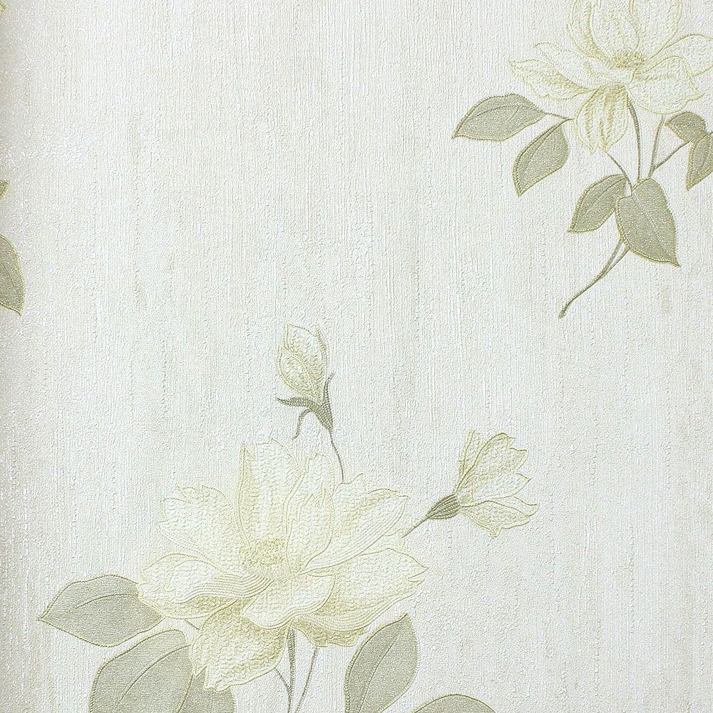 Papel de Parede Lavável Flores Bege e Amarelo (Glitter e Leve Relevo) + Cola Para Aplicação - Dolce Vita | 94582