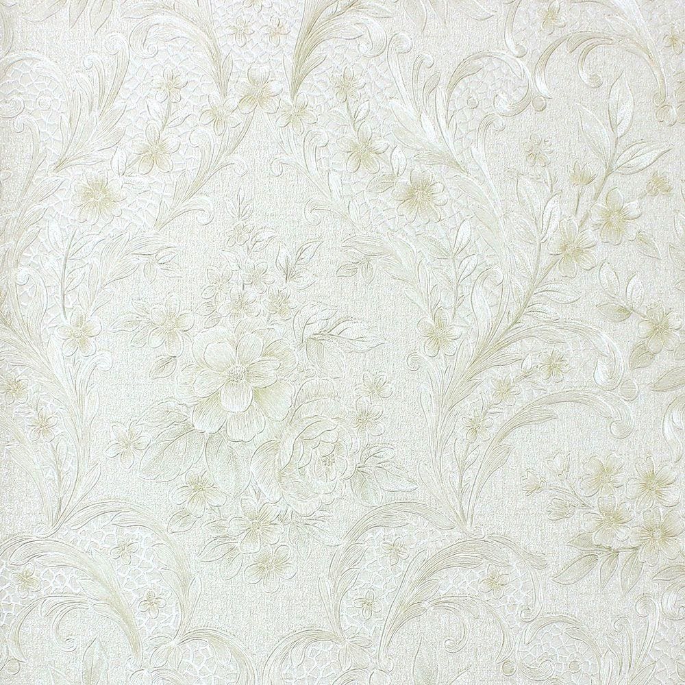 Papel de Parede Lavável Floral e Arabesco Off-White (Brilho e Leve Relevo) + Cola Para Aplicação - Dolce Vita |94501