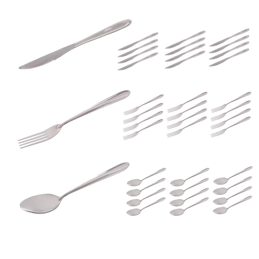 Jogo 36 Talheres Garfo Colher Faca Inox Polido Luxo