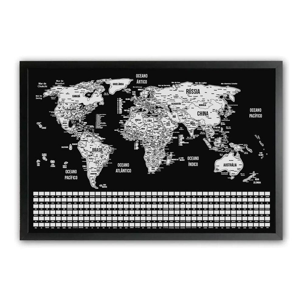 Mapa Mundi De Raspar Raspadinha Bandeiras 73X50 Com Moldura