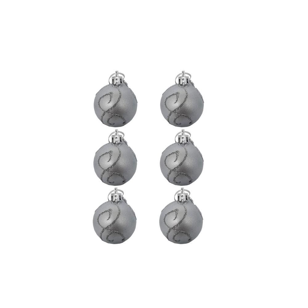 Kit Bola de Natal Prata Gliter 5cm - 6 Unidades