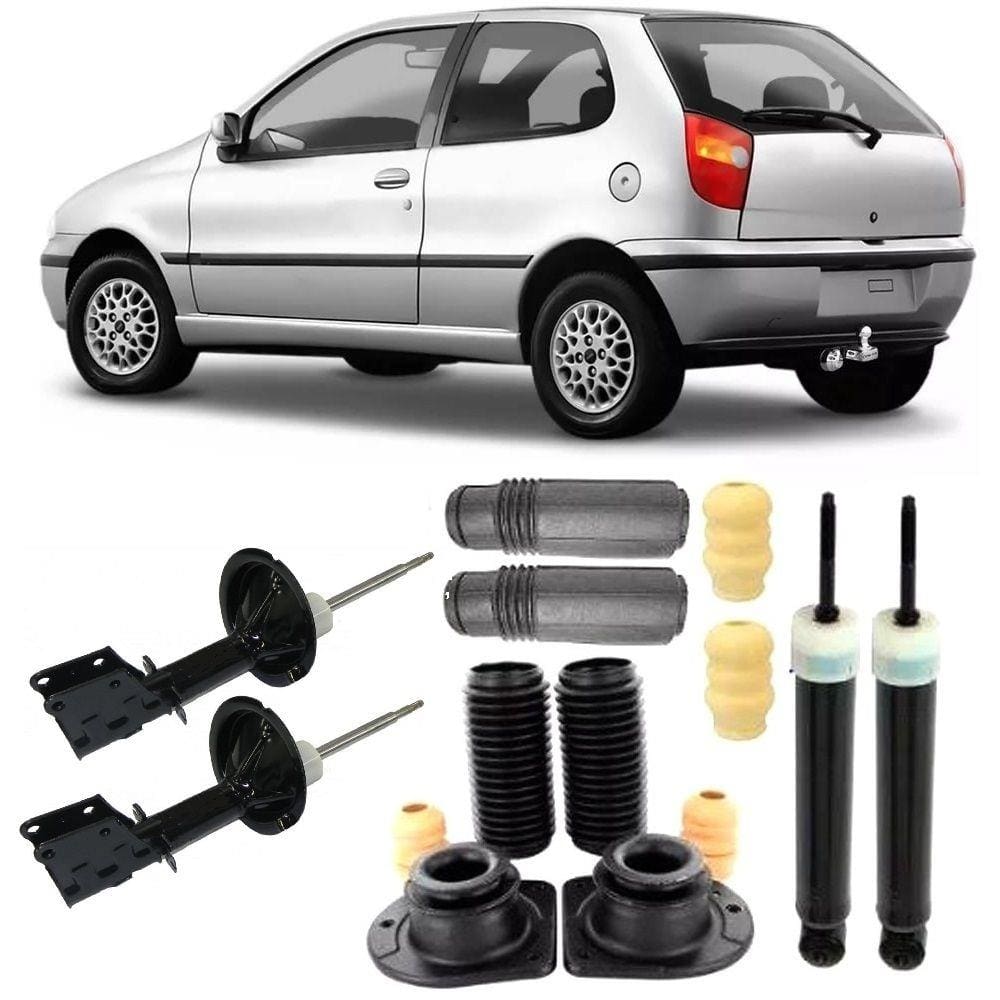 04 Amortecedores + 04 Kits Batentes Fiat Palio 1996 Até 2000 DianteiroTraseiro
