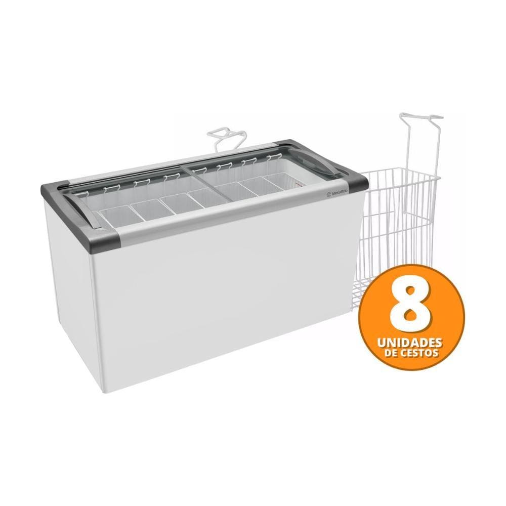 Kit - Freezer Horizontal Tampa de Vidro 318 Litros Nf40 - Metalfrio 127v + 8 Cestos Nextgen Branco
