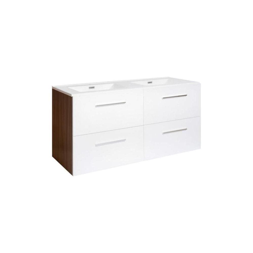 Toucador Barcelos com Lavatório Duplo Laqueador 120x46cm Branco e Wengue