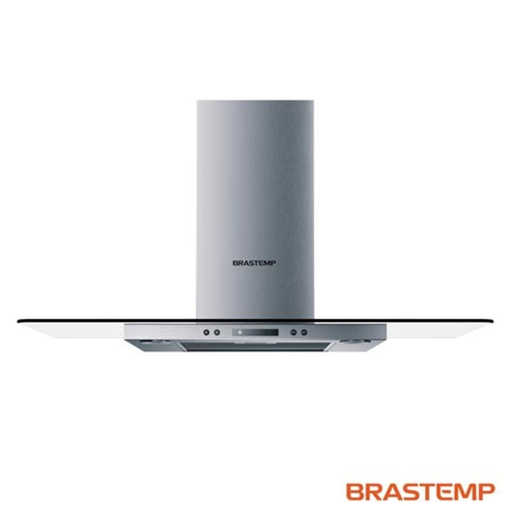 Coifa de Parede Brastemp 90 cm com 03 Velocidades + Turbo, Display em LED, Timer, em Vidro Plano e Inox - BAP90AR