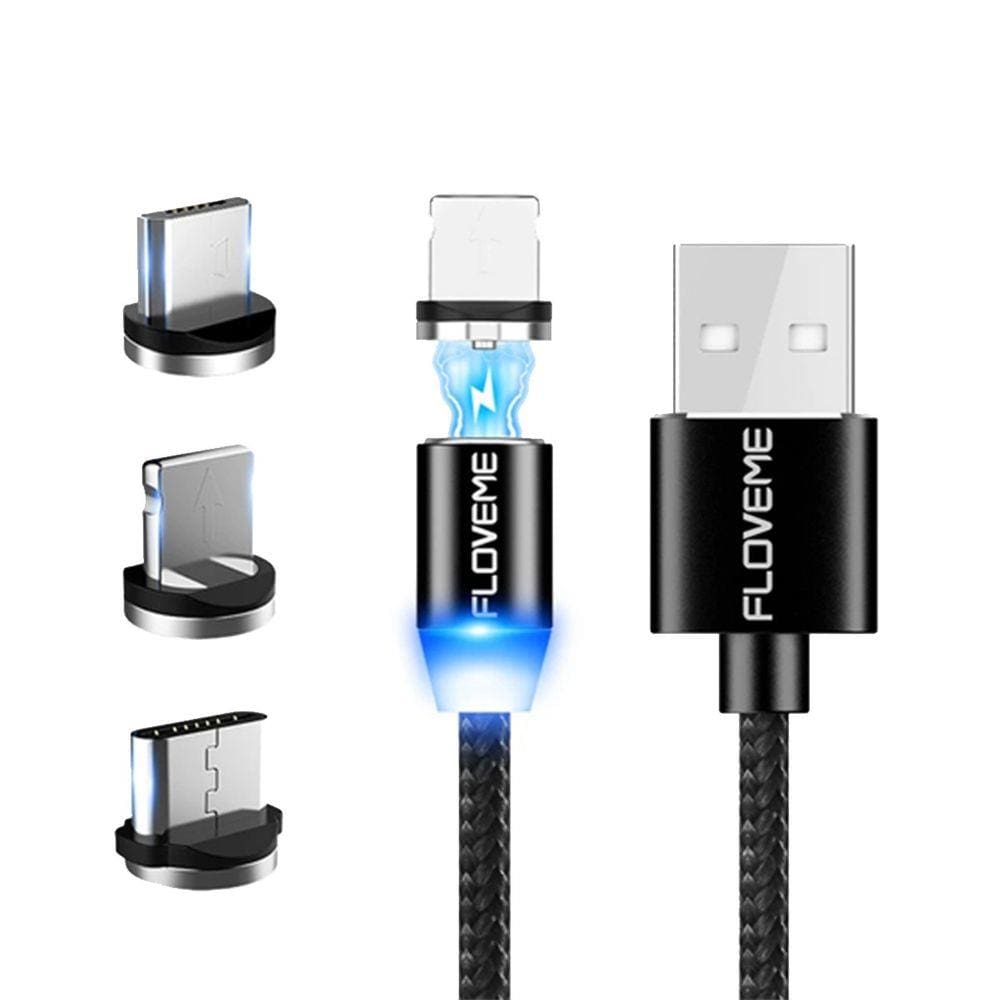Cabo Carregador Magnético Usb 3 Em 1 Tipo C/ Led IOS Android