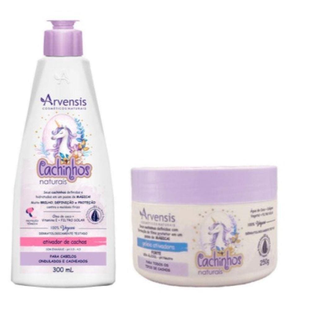 Kit Arvensis Cachinhos Naturais Ativador de Cachos Ondulados e Cacheados + Geléia Fixação Forte