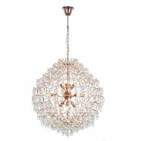 Lustre Pendente Cristais em Metal Ouro Rosê 8E14 60cm