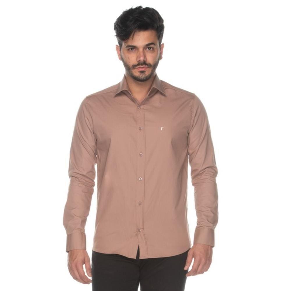 Camisa Social ML Teodoro Slim Masculina Algodão Lisa Luxo