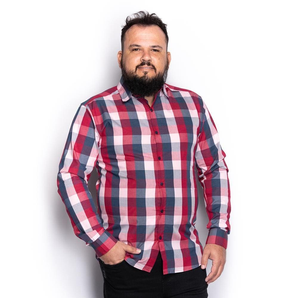 Camisa Masculina Plus Size Algodão Manga Longa Xadrez Casual