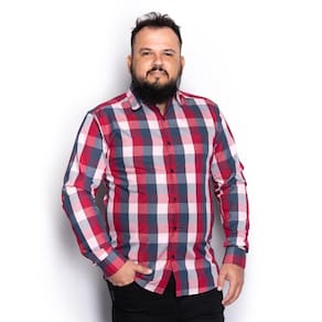 Camisa Masculina Plus Size Algodão Manga Longa Xadrez Casual