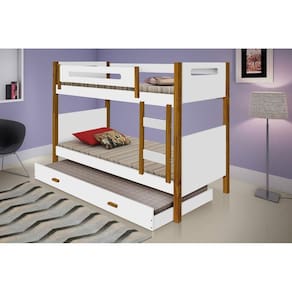 Beliche Heloisa Branco/Mel com Escada e Grade de Proteção com Cama Auxíliar