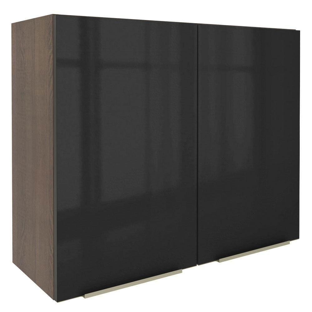 Armário Aéreo Madesa Lux 80 cm 2 Portas Rustic e Preto