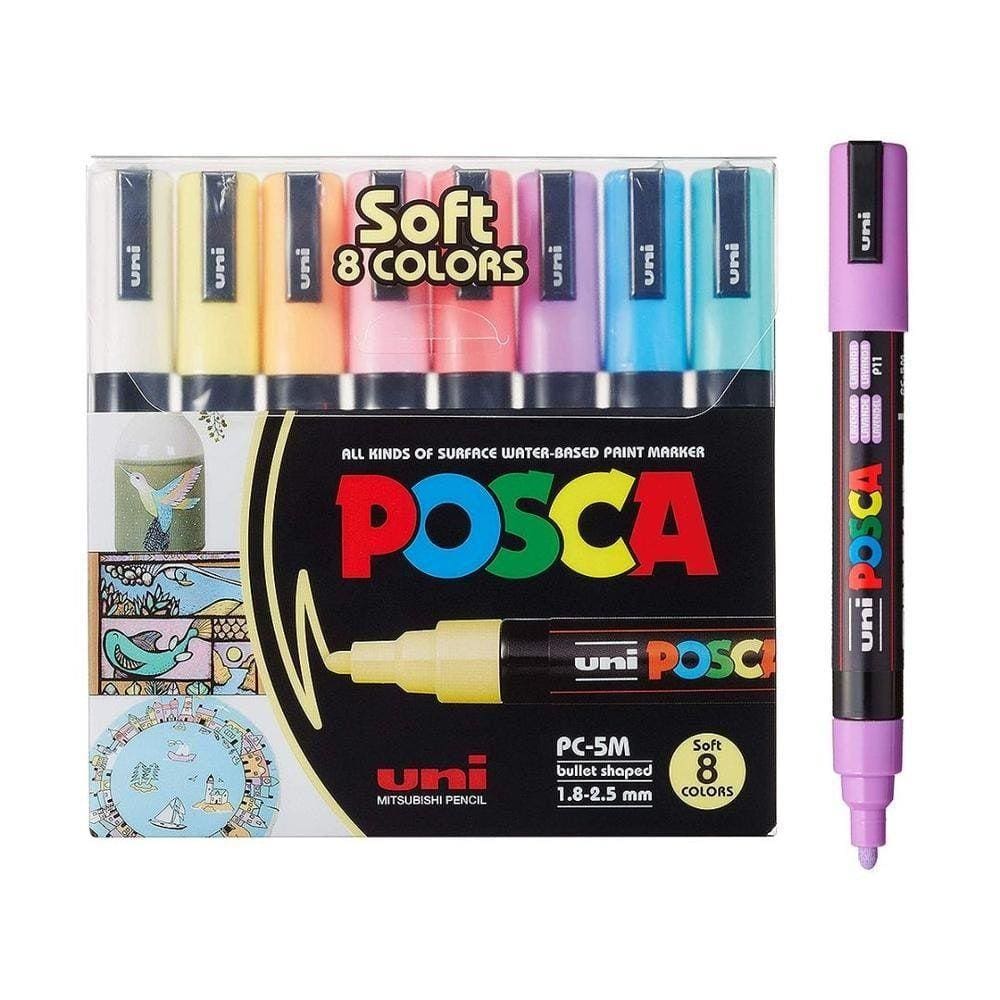 Estojo Caneta Posca Pc-5M 8 Cores Soft Colors Uni-Ball