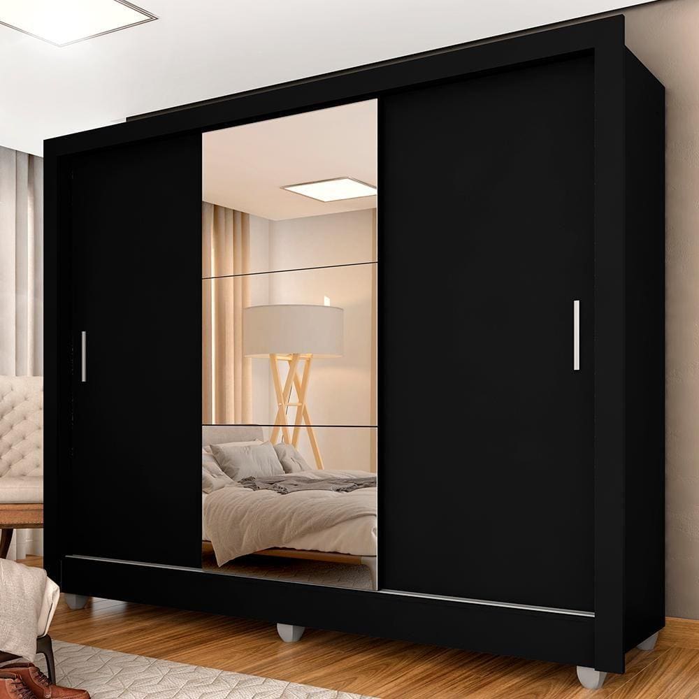 Guarda Roupa Casal Vivian 3 Portas Esp Maior Preto Fosco - Moveis Arapongas