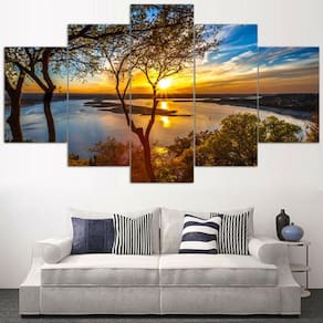 Quadros Decorativos 5 Peças Arvores Por Do Sol Paisagem