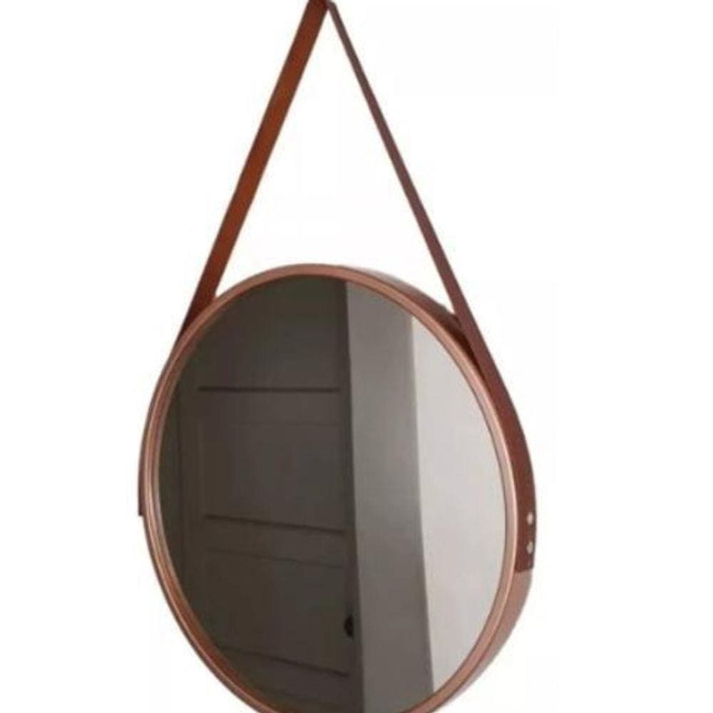 Espelho Redondo Com Alça Marrom 33X33Cm