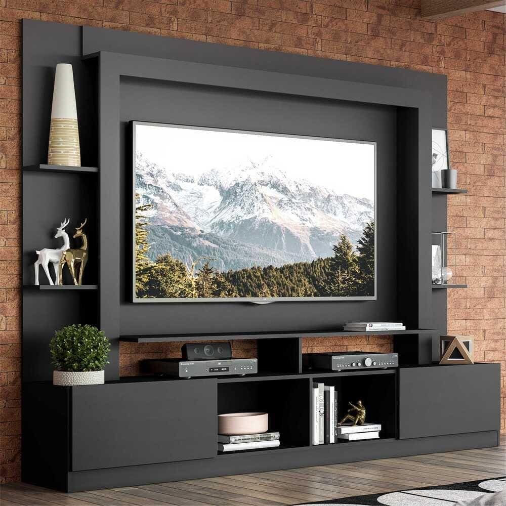 Rack Estante c/ Painel TV 65" e 2 portas Oslo Multimóveis Preto