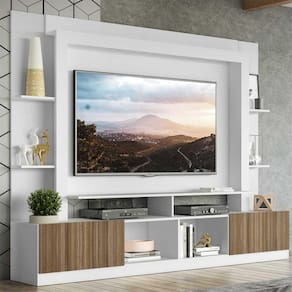 Rack Estante c/ Painel TV 65" e 2 portas Oslo Multimóveis Branco/Madeirado
