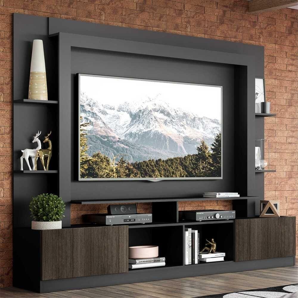 Rack Estante c/ Painel TV 65" e 2 portas Oslo Multimóveis Preto/Tenerife