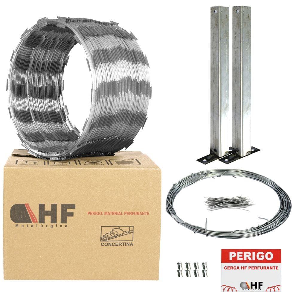 Cerca concertina simples galvanizada 45cm 05 metros com kit