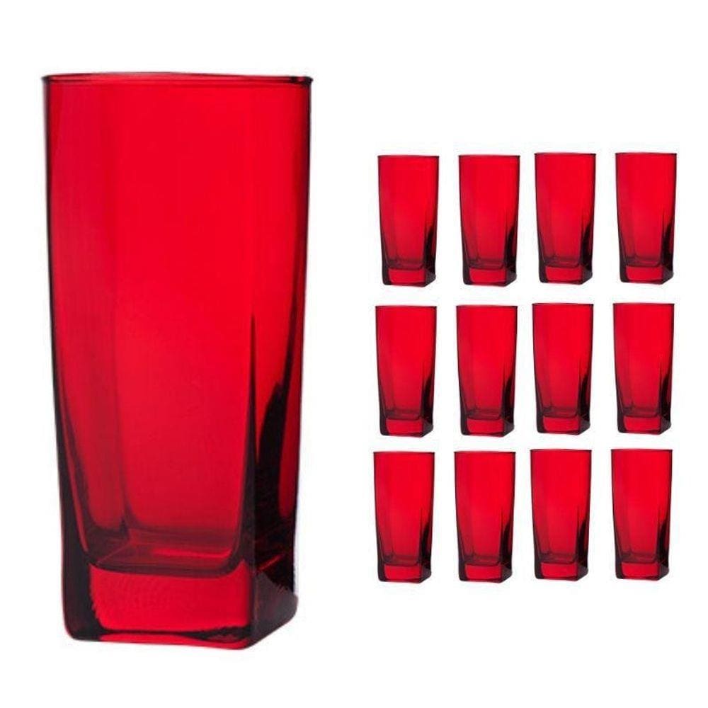 Copo Vidro 320Ml (Suco, Água) Bali Kit Com 12 Vermelho