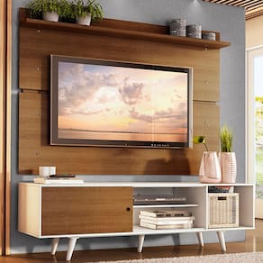 Rack Madesa Dubai e Painel para TV até 65 Polegadas com Pés - Branco/Rustic 9B6E