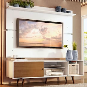 Rack Madesa Dubai e Painel para TV até 65 Polegadas com Pés - Branco/Rustic 9B9B