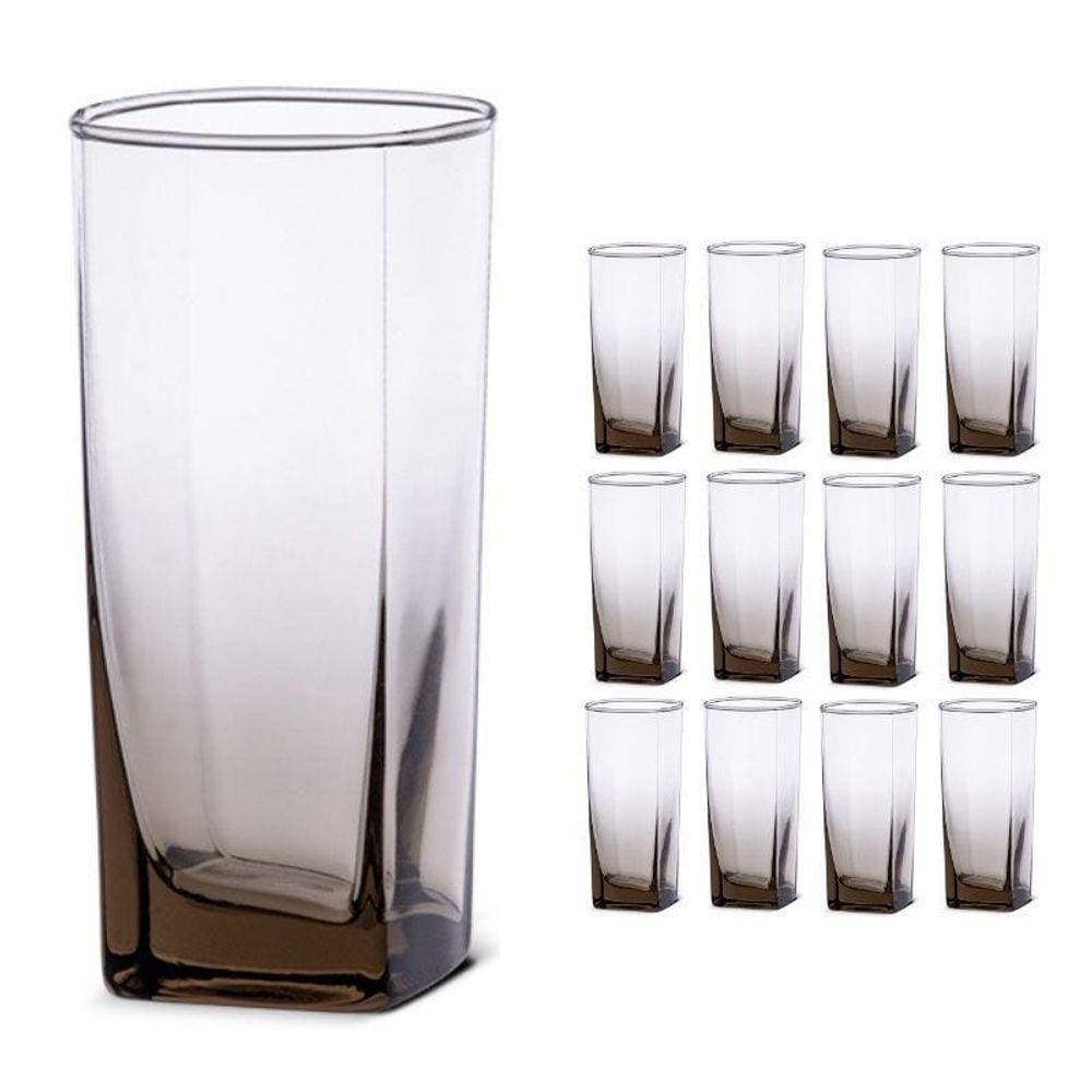 Copo Vidro 320Ml (Suco, Água) Bali Solid Kit Com 12 Cinza