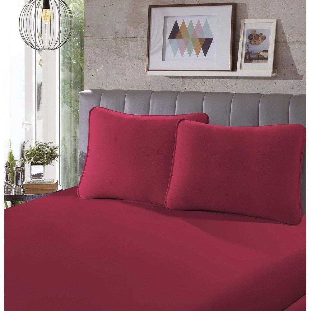Jogo de Cama Malha - Casal - 3 Peças - 100% Algodão - Vermelho - SBX
