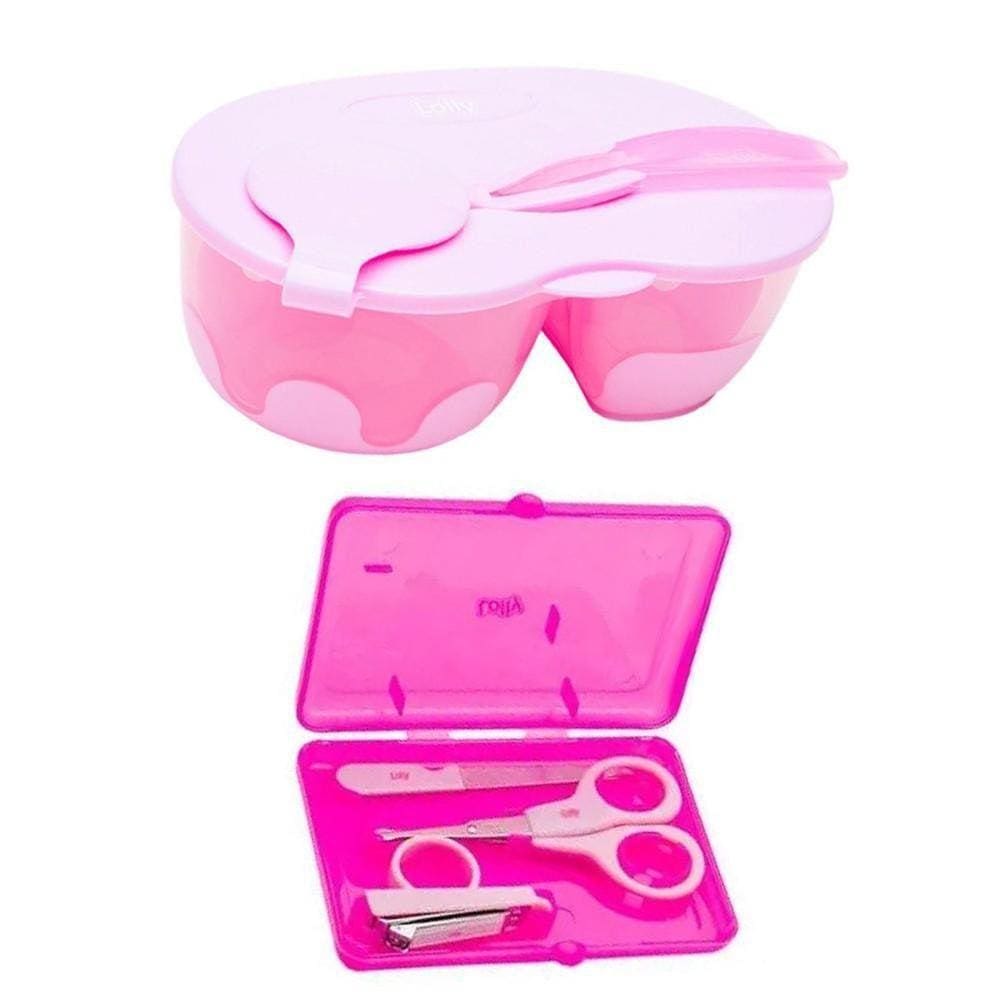 Kit Infantil Papinha Colher + Kit Higiêne Estojo Rosa Lolly