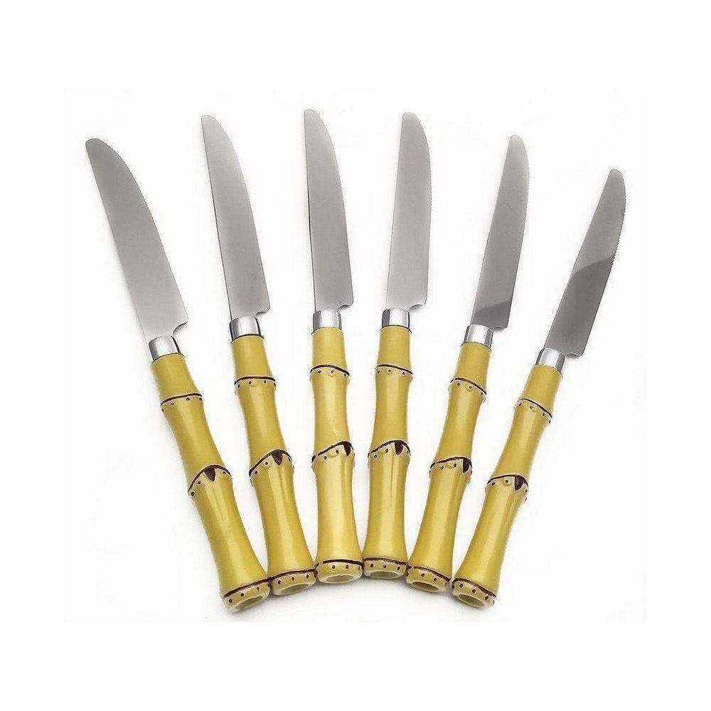 Jogo De 6 Facas De Mesa Em Inox E Plástico Bambu 21Cm