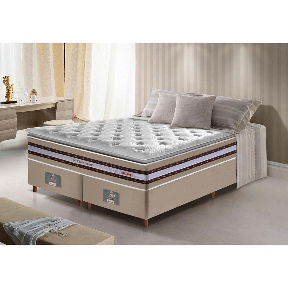 Conjunto Cama Box Queen de Molas Ensacadas D33 com Pillow TOP Cama inBox Select 158x198x71 Bege