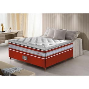 Conjunto Cama Box Casal de Molas Ensacadas D33 com Pillow TOP Cama inBox Select 138x188x71 Vermelho
