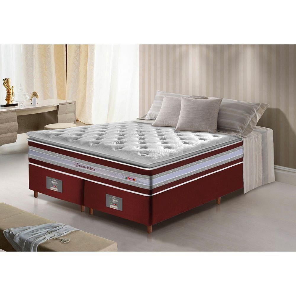 Conjunto Cama Box Queen de Molas Ensacadas D33 com Pillow TOP Cama inBox Select 158x198x71 Vinho