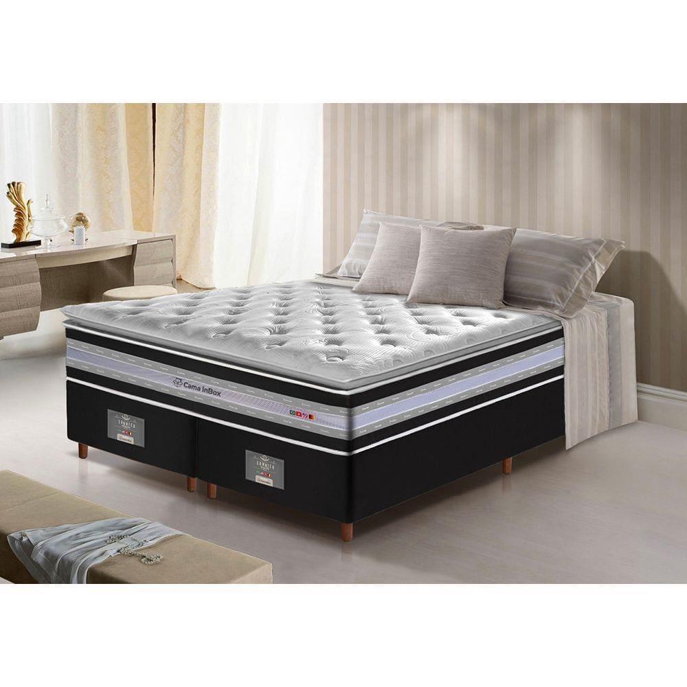 Conjunto Cama Box Queen de Molas Ensacadas D33 com Pillow TOP Cama inBox Select 158x198x71 Preto