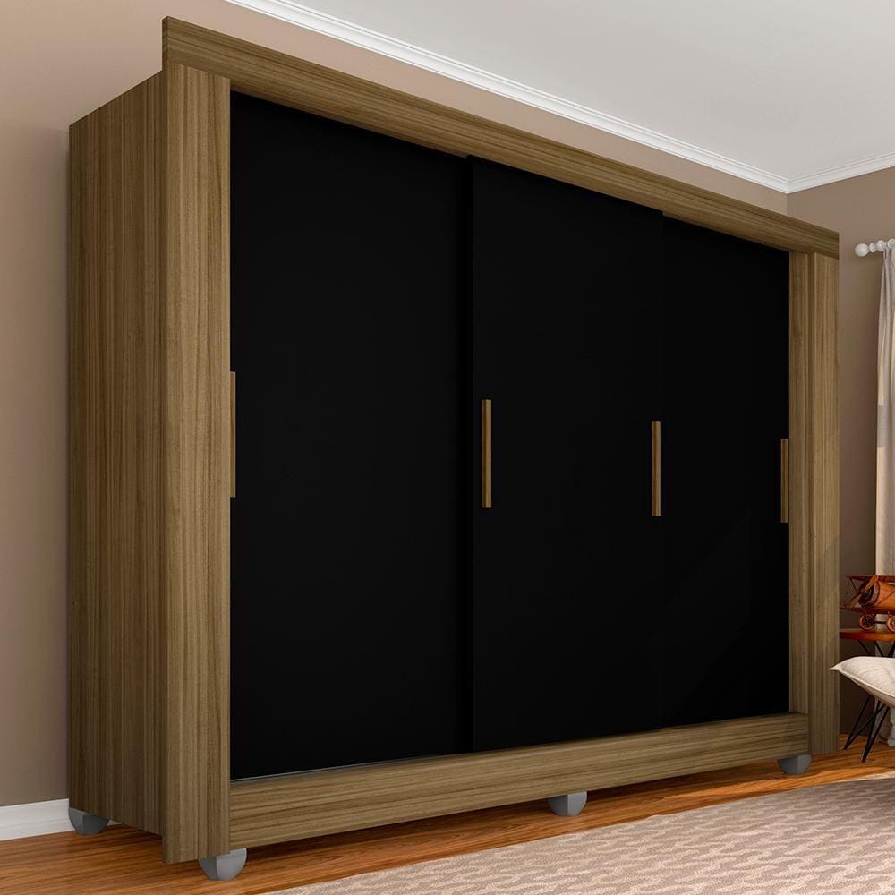 Guarda Roupa Casal 3 Portas 1 Gavetas Alice Boreal/ Preto - Moveis Arapongas