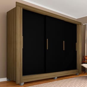 Guarda Roupa Casal 3 Portas 1 Gavetas Alice Boreal/ Preto - Moveis Arapongas