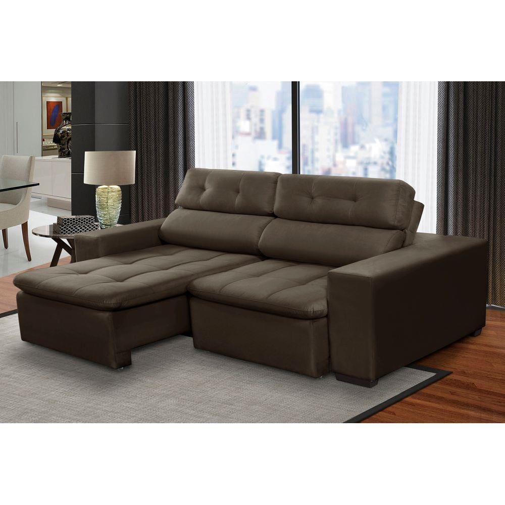 Sofá 3 Lugares Retrátil e Reclinável Antonela 2,10m Suede Marrom Madelina Decor