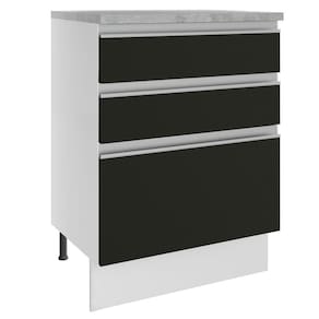 Balcão Madesa Glamy 60 cm 3 Gavetas - Branco/Preto