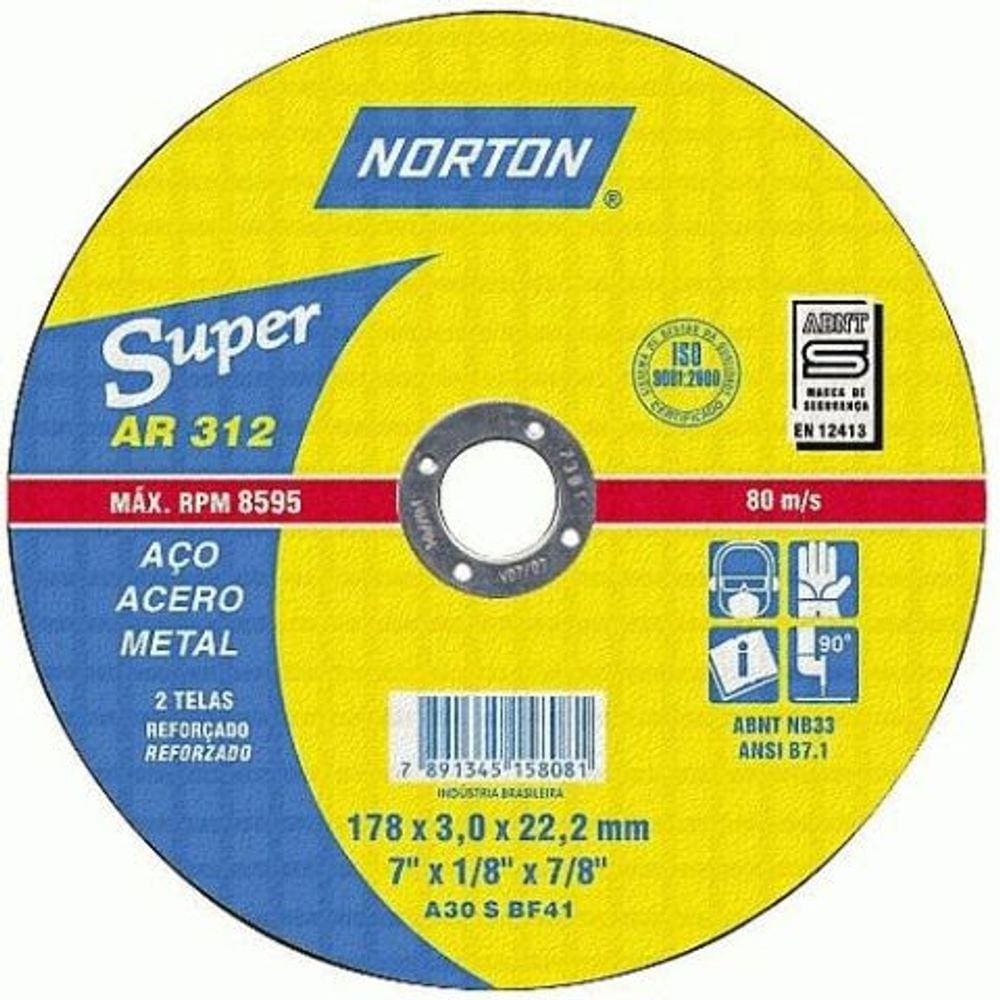 Disco De Corte Metal 7" x 1/8" x 7/8" AR312 - Norton
