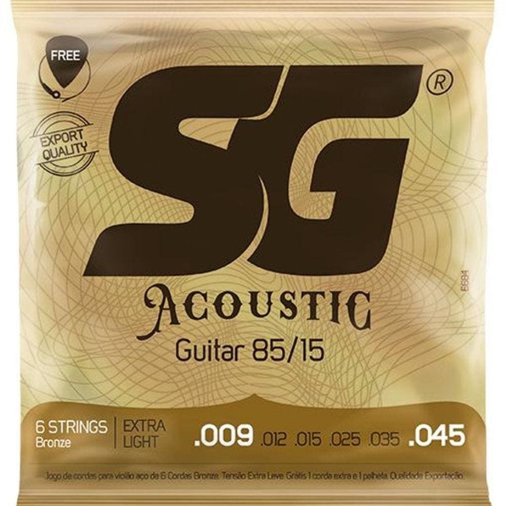 Encordoamento Violão Aço 009 Sg  Corda Mi extra E Palheta