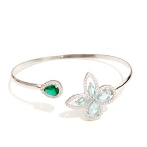 Pulseira Bracelete de prata 925 com flor de cristais topázio com  e gota esmeralda
