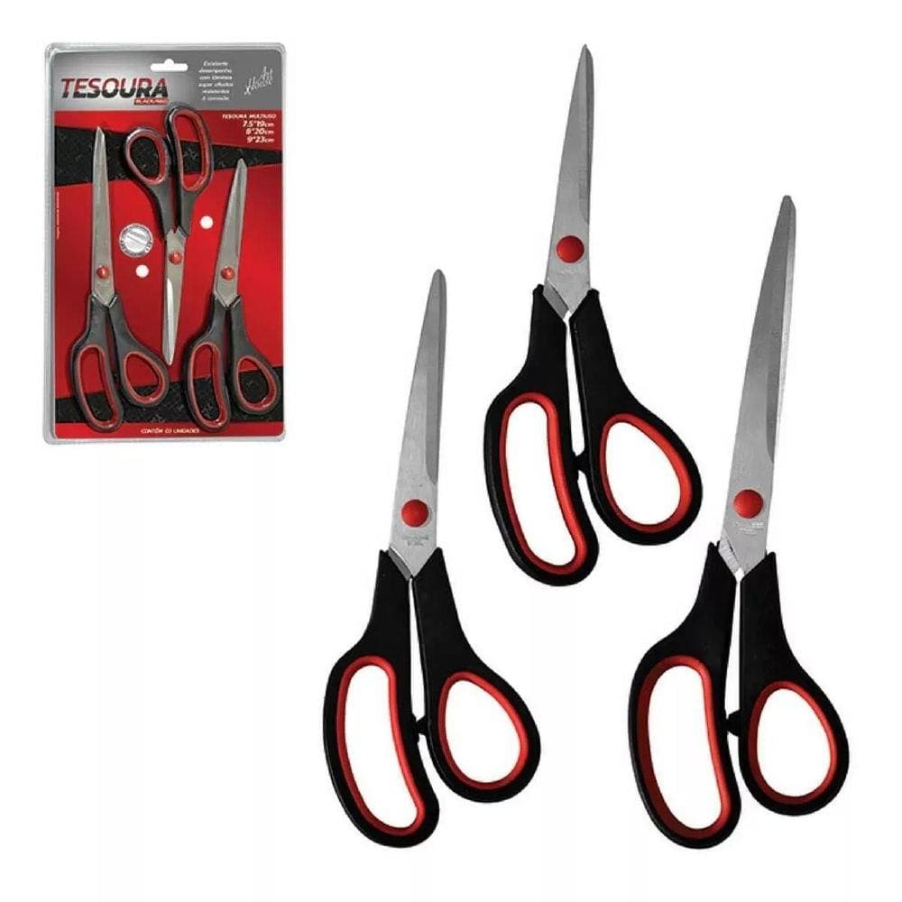 Kit Com 3 Tesouras Multiuso Black Red Art House