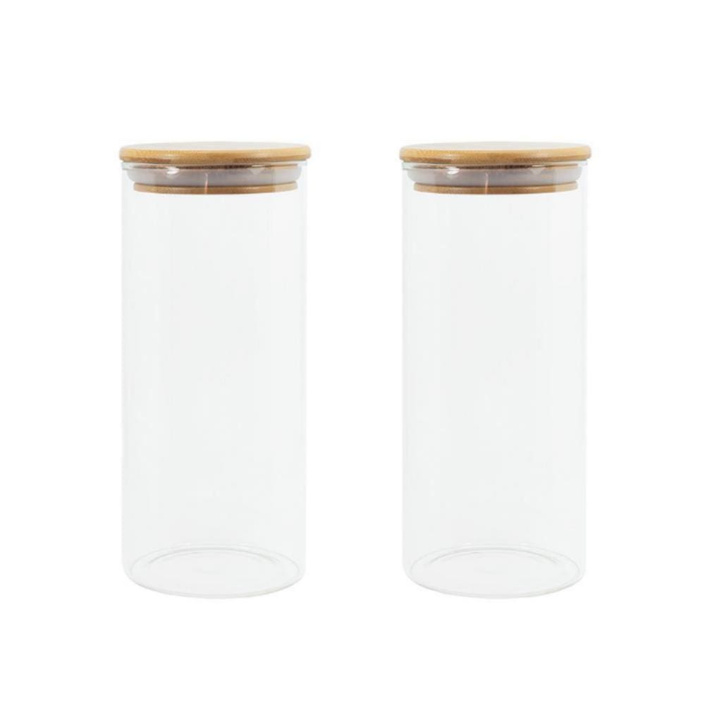 Conj. 2 Potes Mantimentos Vidro Hermético 800ml Tampa Bambu