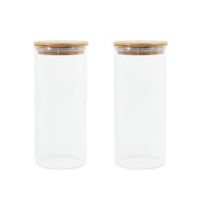 Conj. 2 Potes Mantimentos Vidro Hermético 800ml Tampa Bambu